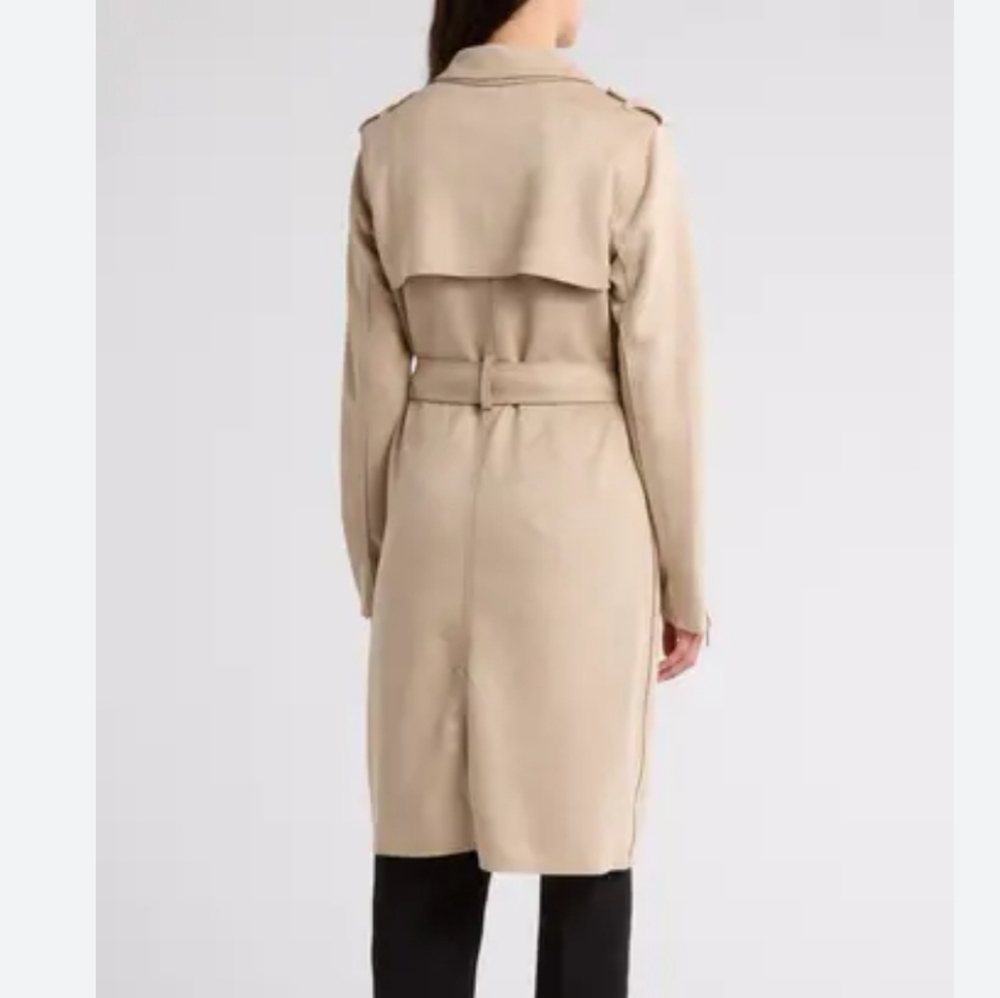 T Tahari Plus Size Mel Faux Suede Classic Trench Coat Light Taupe - Picture 12 of 15